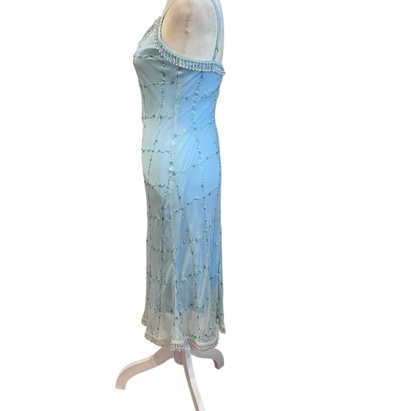Betsey Johnson Vintage Silk Beaded Fringe Midi Dress Light Blue Fairy Small - Picture 11 of 11
